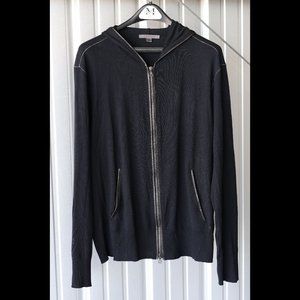 John Varvatos XLarge zip up wool hoodie with leather trim